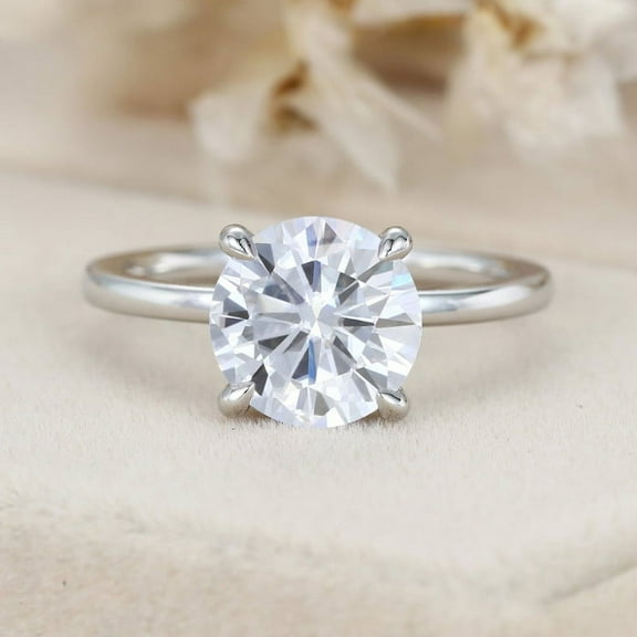 Bow Jewel 14K White Gold Plated Solitaire Ring - Brilliant 2.06 Ct Round Cut Lab Created Simulated Diamond Women's Ring - Solo Stone Wedding Ring for Women's - Diamond Jewelry for Best Friend