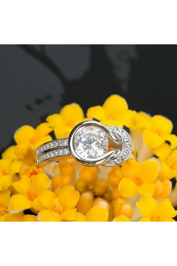 Brilliant 2.2 Ct Round Cut Diamond Rings - 14K White Gold Over Solitaire with Accent Rings - Unique Bow Tie Silver Diamond Rings for Girls - Interlock Knot Style Diamond Engagement Rings