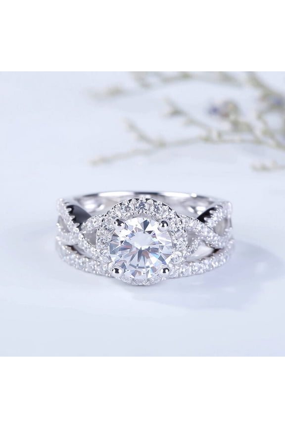 Brilliant 2 Ct Round Cut Diamond Ring - White Gold Over 14K Silver Diamond Ring - Twisted Swiral Diamond Rings for Her - Engagement Couple Set Diamond Rings for Women's - Birthday Gifts