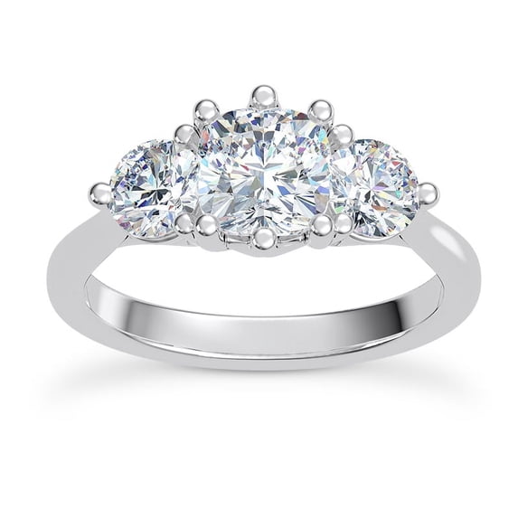 Bow Jewel Cushion Cut 3-Stone Engagement Wedding Ring - 1.9 Ct Lab-Created Simulated Diamond Trilogy Ring for Women - 14K White Gold Plated Bridal Jewelry - Perfect for Proposals or Anniversaries