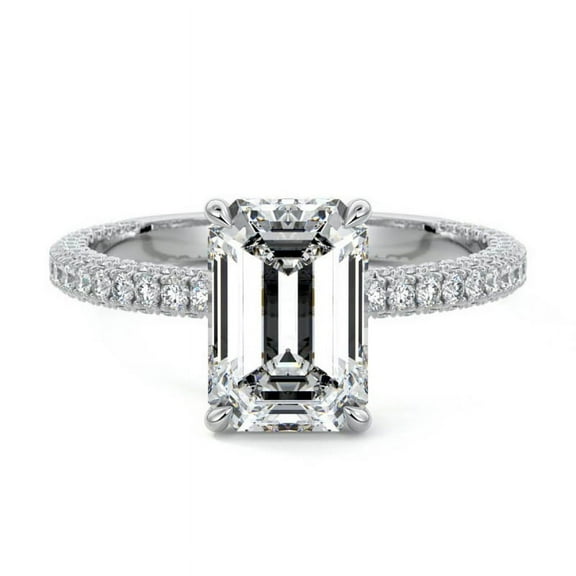 Bow Jewel Emerald Cut 2 Ct VVS1/D Lab Created Diamond Ring - 14K White Gold Plated Anniversary Ring for Women with Hidden Halo