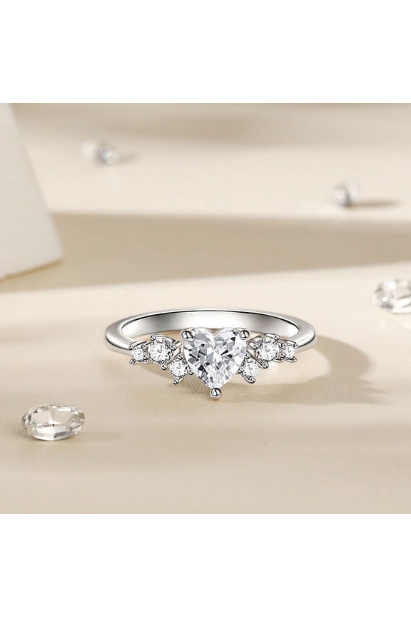 14K White Gold Plated Engagement Ring - Heart Cut 2.16 Ct VVS1/D Lab Created Simulated Diamond Ring - Multi-Stone Stacking Ring for Women's - Heart Shape Proposal Rings for Women's