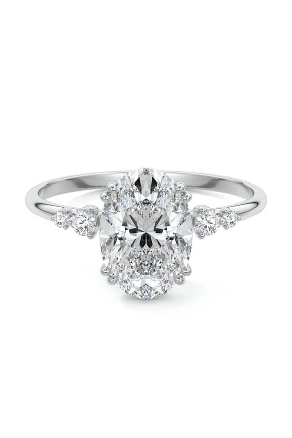 Oval Cut 1.7 Ct Lab Grown Diamond Ring for Women - 14K White Gold Plated Engagement Ring - Diamond Ring for Women - Wedding Anniversary Gift - Daily Wear Diamond Ring