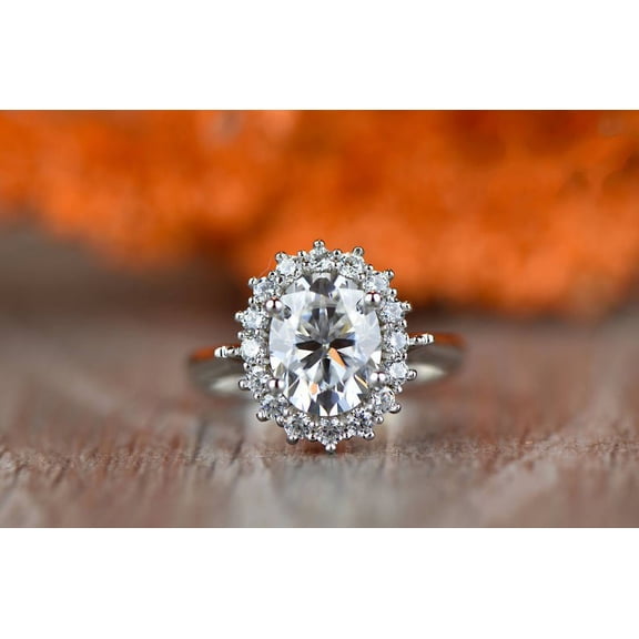 Bow Jewel 1.87 Ct Oval Cut Simulated Diamond Weddings Engagement Ring - Stunning 14K White Gold Plated Halo Design - Perfect for Modern Weddings and Special Occasions - A Gorgeous Gift for Women's