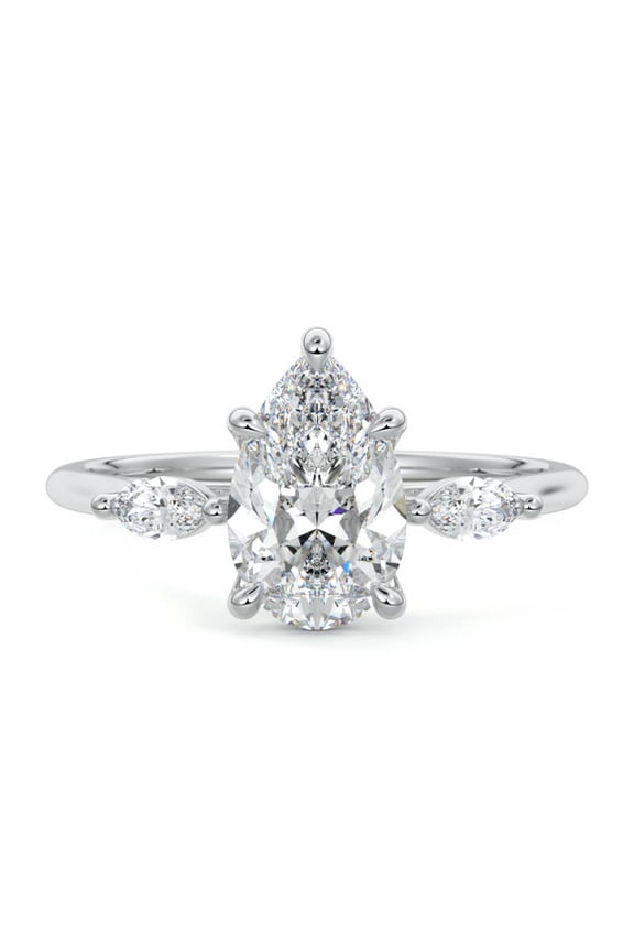 Pear Cut 1.5 Ct Lab Grown Diamond Ring - 14K White Gold Plated Wedding Jewelry - Engagement Ring - Wedding Gifts for Bridesmaids - Party Wear Diamond Ring