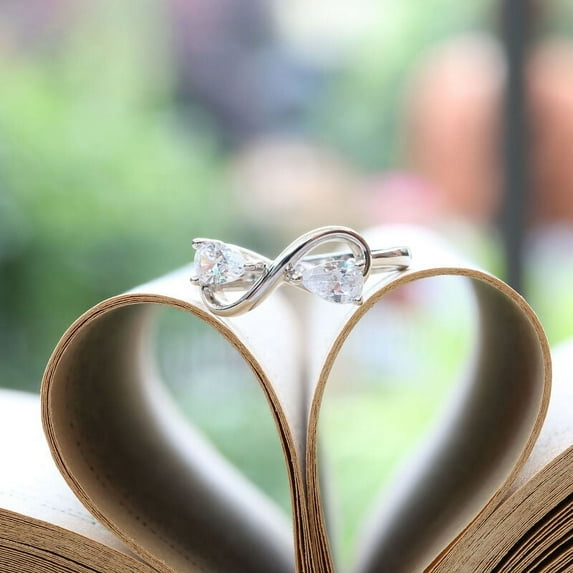 Bow Jewel Pear Cut 2.26 Ct VVS1/D Diamond Infinity Twisted Rings - 14K White Gold Plated Wedding Ring - Two Stone Engagement Toi Et Moi Rings for Women's - Cross Over Shank Engagement Ring for Her