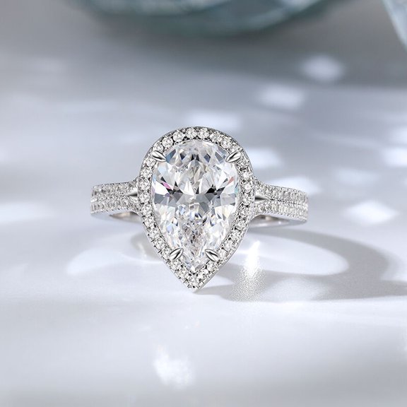 Bow Jewel Pear Cut 1.97 Ct Excellent Diamond Wedding Anniversary Ring - 14K White Gold Plated Promise Rings - Engagement Rings for Women's - Christmas Special Gift - Daily Wear Fine Jewelry