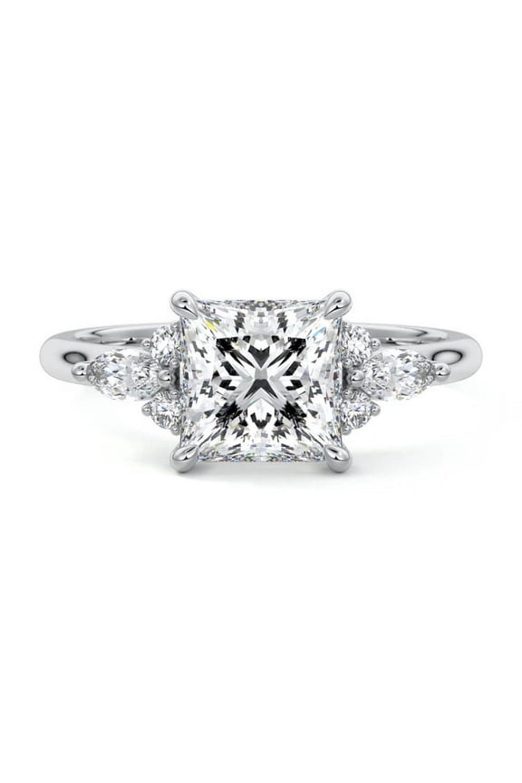 Princess Cut 1.9 Ct Diamond Ring for Women - 14K White Gold Plated Solitaire Ring - Hidden Halo Design for Her - Engagement Ring - Classic Diamond Jewelry
