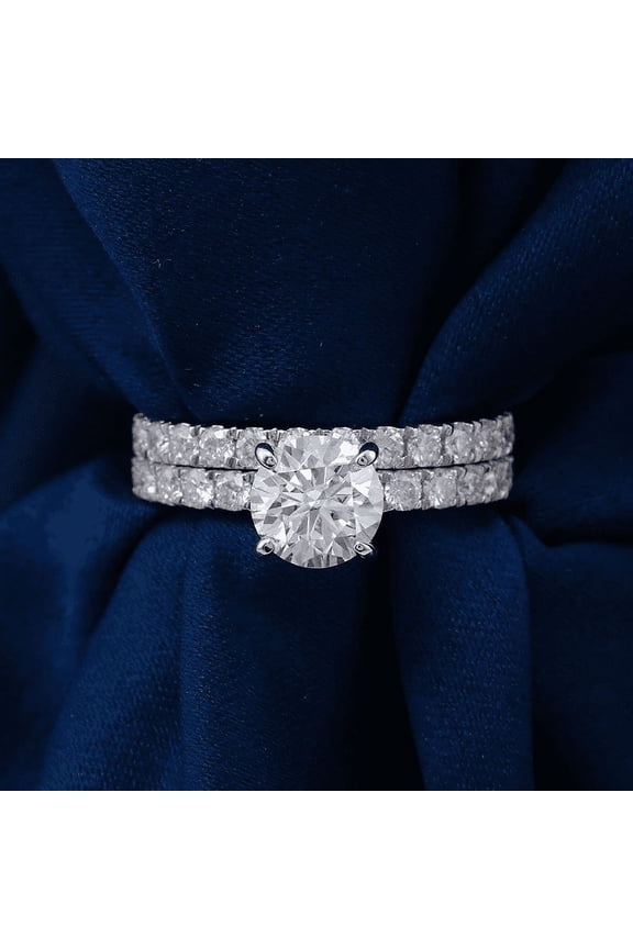 1.87 Ct Round Cut Diamond Ring for Women - 14K White Gold Plated - Elegant Promise Ring for Couples - Stunning Solitaire with Accent and Eternity Diamonds - A Timeless Expression of Love