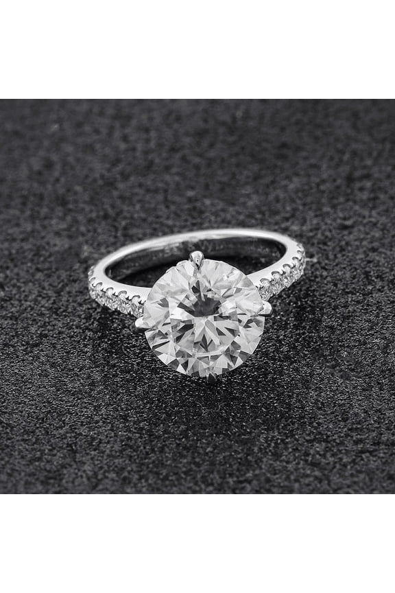 Round Cut Brilliant 2.16 Ct Diamond Ring For Women's - 14K White Gold Plated Rings for Her - Solitaire with Accent Diamond Rings for Women's - Hidden Halo Diamond Rings for Women's