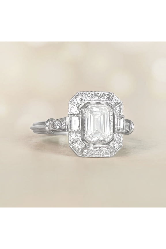14K White Gold Plated Vintage Engagement Ring - Vintage Jewelry - 1.87 Ct Emerald Cut Lab Created Diamond Ring for Women's - Retro Wedding Ring - Beautiful Special Occasion Rings
