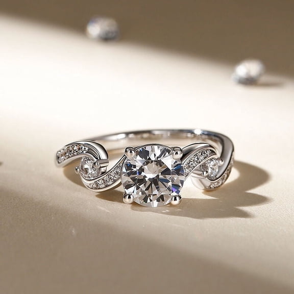 Bow Jewel 14K White Gold Plated 1.87 Ct Round Brilliant Cut Diamond Ring - Gorgeous Bypass Spiral Diamond Rings for Women's - Solitaire with Accent Rings for Women's - Ideal Birthday Gifts for Her