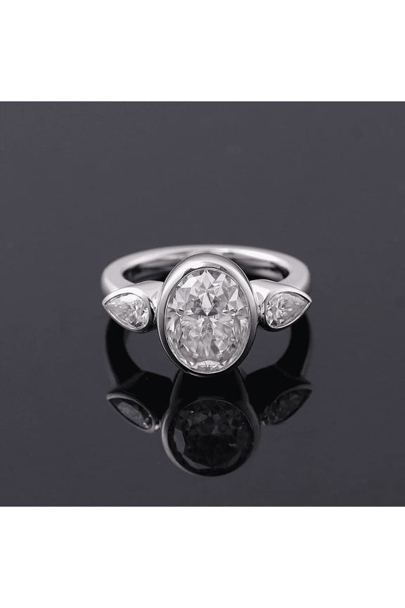 1.97 Ct Oval Cut Diamond Ring - Crafted in 14K White Gold Plated - Stunning Engagement Wedding Trilogy Ring for Women - Elegant 3 Stone Design - Celebrate Your Love with Timeless Elegance