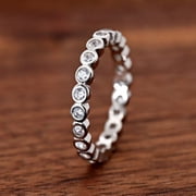 Bow Jewel White Gold Over 14K Silver Diamond Rings - 0.9 Ct Round Brilliant Cut Diamond Rings - Bezel Set Diamond Rings for Womens - Full Eternity Diamond Rings for Her - Simple Diamond Rings