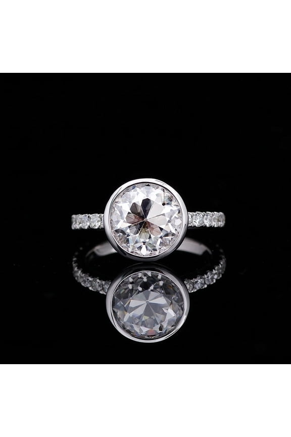 1.97 Ct Round Cut Diamond Engagement Ring - Crafted in 14K White Gold Plated - Stunning Bezel Set Design for Women - Solitaire with Accent - Perfect Gifts to Celebrate Love