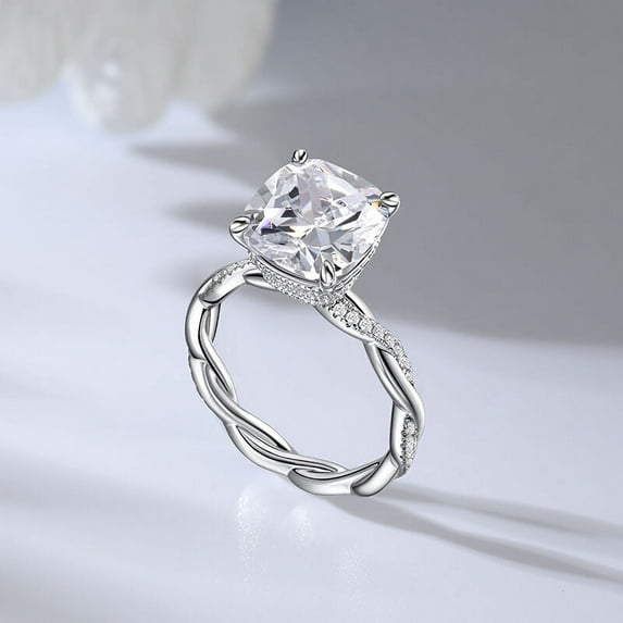 Bow Jewel Cushion Cut Excellent 2.36 Ct Diamond Twisted Rings For Women's - White Gold Plated 14K Diamond Rings - Cross Over Shank Engagement Rings for Women's - Hidden Halo Diamond Rings