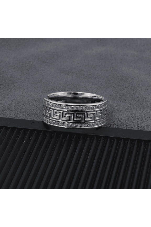 ry 0.49 Ct Round Brilliant Cut Moissanite Ring - Bold Belt Design in 14K White Gold Plated - Stunning Engagement Wedding Ring for Men - Channel Set Moissanite Rings - A Symbol of Your Love