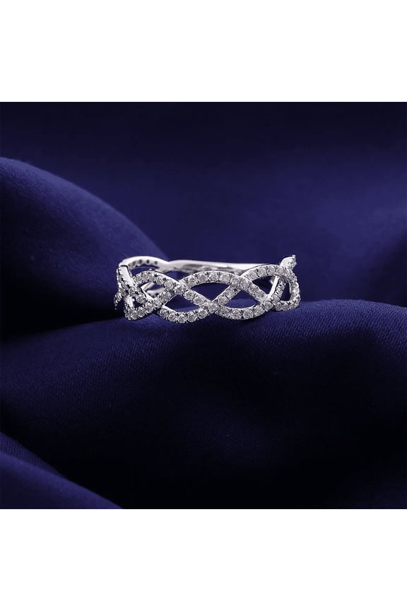 ry 0.59 Ct Round Brilliant Cut Moissanite Engagement Ring - 14K White Gold Plated Infinity Twisted Cross Over Shank Design for Her - Beautiful Wedding Ring - Celebrate Your Love with Style