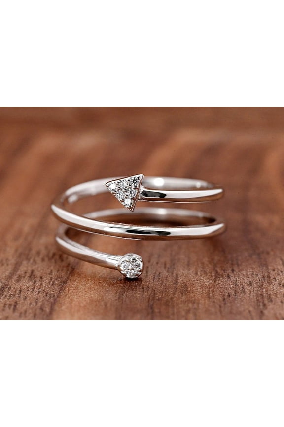 ry 0.59 Ct Round Cut Moissanite Spiral Ring - 14K White Gold Plated Ring - Arrow Shape Design Jewelry - Wedding Ring - Gorgeous Anniversary Gift for Women's - Causal Stacking Ring