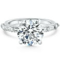 thumbnail image 1 of Bow Jewelry 1.3 Ct Round Cut Moissanite Engagement Ring - 14K White Gold Plated Rings - Solitaire with Accent Rings - Cathedral Shank Rings - Ideal Engagement Ring for Proposal, 1 of 3