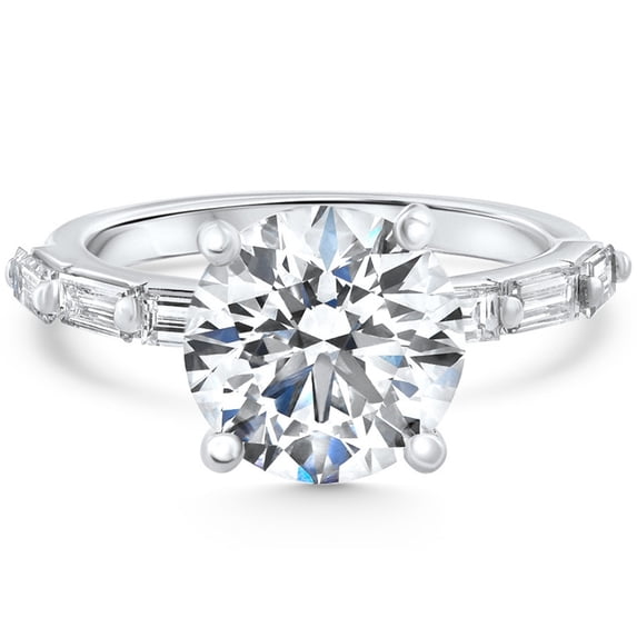 Bow Jewelry 1.3 Ct Round Cut Moissanite Engagement Ring - 14K White Gold Plated Rings - Solitaire with Accent Rings - Cathedral Shank Rings - Ideal Engagement Ring for Proposal