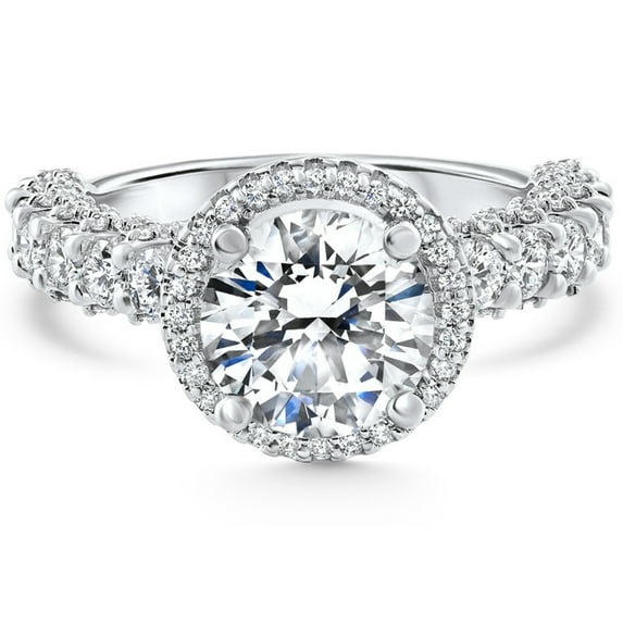 Bow Jewelry 1.3 Ct Round Cut Moissanite Ring - 14K White Gold Plated Heart Shape 6 Prong Solitaire with Accent Cathedral Shank Engagement Ring for Women - Luxurious Moissanite Jewelry