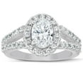 thumbnail image 1 of Bow Jewelry 1.3 Ct Round Cut Moissanite Ring - 14K White Gold Plated Hexagon Halo Cathedral Shank 6 Prong Set - Engagement Wedding Ring for Women - Anniversary Gift, 1 of 3