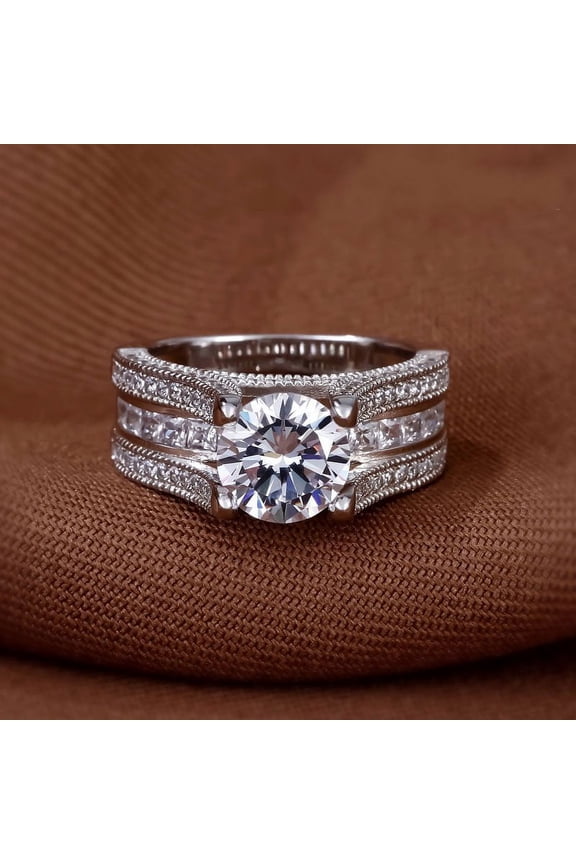 ry 1.37 Ct Round Brilliant Cut Moissanite Engagement Ring - Wedding Ring - 14K White Gold Plated Ring - Luxurious Anniversary Channel Set Ring