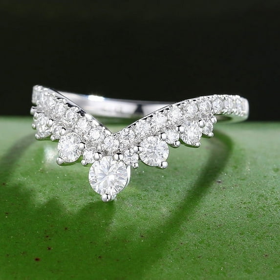Bow Jewelry 1.37 Ct Round Brilliant Cut Moissanite Ring - White Gold Plated 14K Moissanite Ring - V Shape Moissanite Ring - Eternity Promise Ring - Proposal Ring