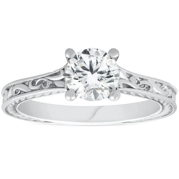 Bow Jewelry 1.4 Ct Round Cut Moissanite Engagement Ring - 14K White Gold Plated Wedding Ring for Women - Sweeping Tension Set Proposal Ring