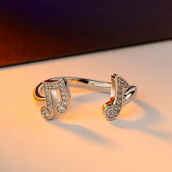 Bow Jewelry 1.57 Ct Round Cut Rings for Women's - 14K White Gold Plated Rings - Music Note Cuff Rings Gift for Music Lovers - Music Design Gifts - Latest Design to Gift for Music Day