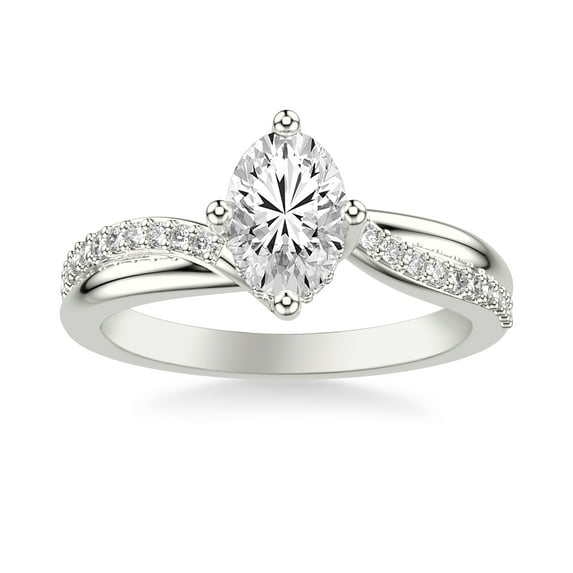 Bow Jewelry 1.6 Ct Oval Cut Moissanite Engagement Ring for Women - 14K White Gold Plated Ring - Promise Ring for Her - Unique Proposal Jewelry - Elegant Gift for Anniversary