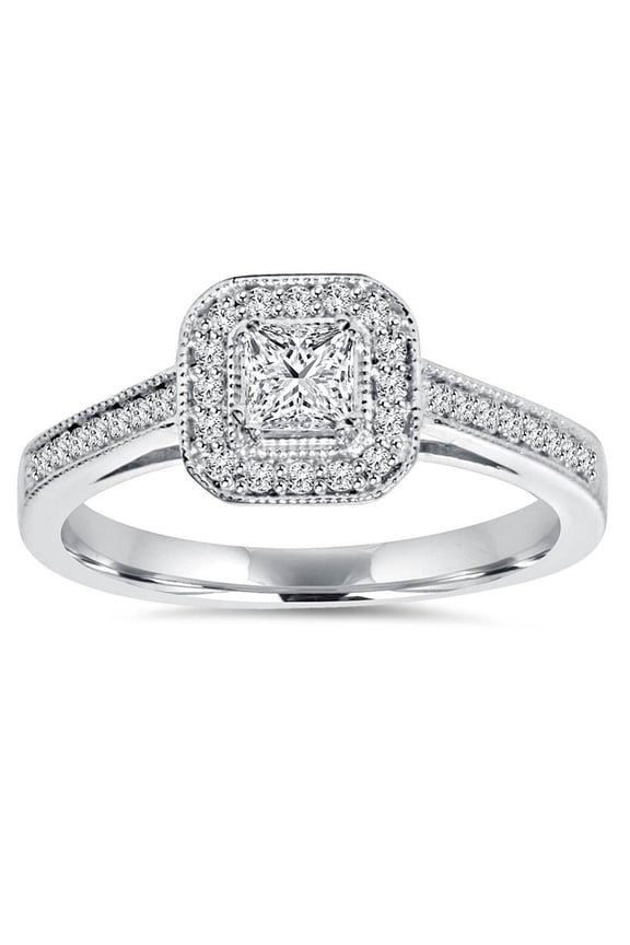 ry 1.6 Ct Round Cut Moissanite Ring for Women - Rotated Head Solitaire with Accent - Elegant 14K White Gold Plated Ring - Perfect for Proposals