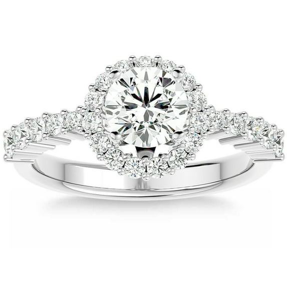 Bow Jewelry 1.8 Ct Princess Cut Moissanite Engagement Ring - 14K White Gold Plated Split Shank Halo Cathedral Shank 4 Prong Set - Engagement and Wedding Ring