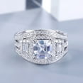 thumbnail image 1 of Bow Jewelry 1.87 Ct Moissanite Asscher Cut Engagement Rings - 14K White Gold Plated Wedding Anniversary Trio Set - Stunning Bridal Set Rings for Women - Choice for Celebrating Love, 1 of 10