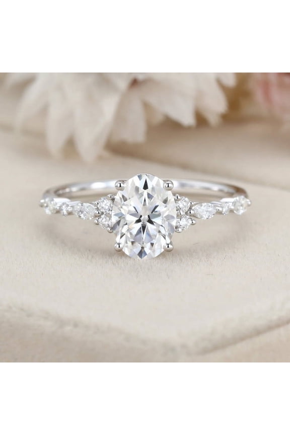 ry 1.87 Ct Oval Cut Moissanite Wedding Ring - 14K White Gold Plated Women's Ring - Engagement Promise Ring - Solitaire With Accents Ring - Forever Moissanite Ring