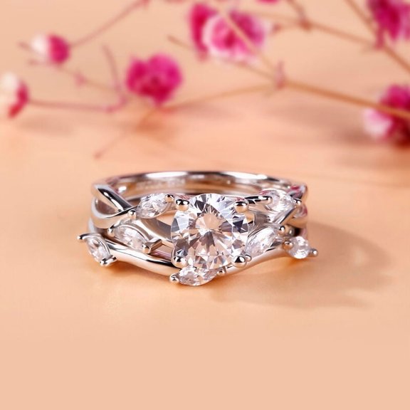 Bow Jewelry 1.87 Ct Round Cut Moissanite Rings - 14K White Gold Plated Moissanite Ring - Bridal Set Ring - Infinity Twisted Cross Over Shank Engagement Rings - Timeless Symbol of Love