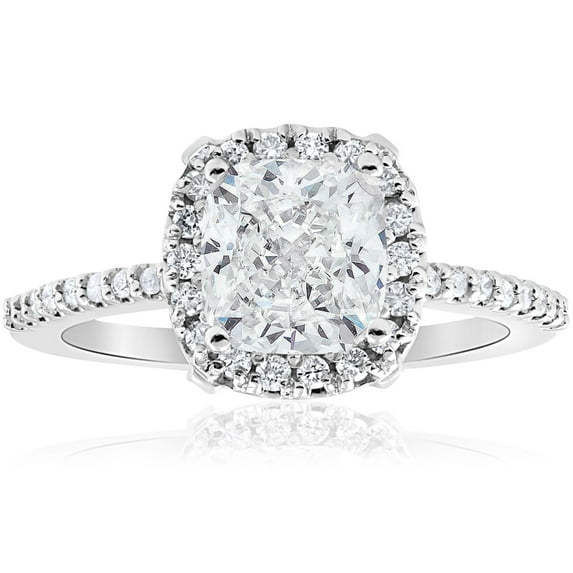 Bow Jewelry 1.9 Ct Princess Cut Moissanite Engagement Ring - 14K White Gold Plated Ring - Solitaire with Accent Moissanite for Women - Gift for Her - Stunning Special Occasion Jewelry
