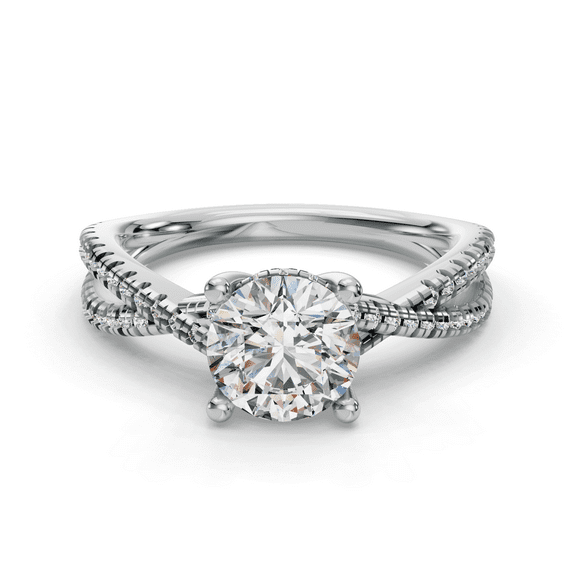Bow Jewelry 1.9 Ct Round Cut Infinity Twisted Cross Over Shank Engagement Ring - Solitaire Moissanite Ring for Women - 14K White Gold Plated Prong Setting - Ideal Proposal and Wedding Ring