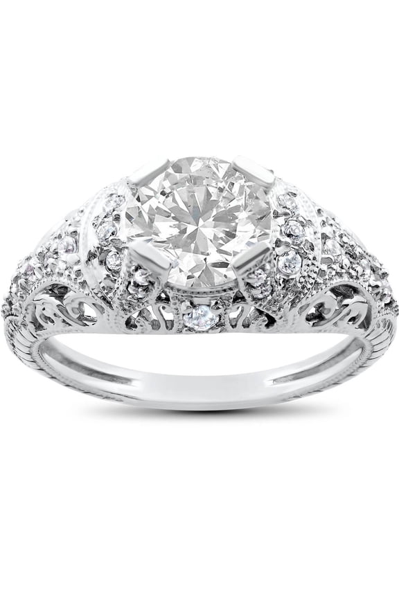 ry 1.9 Ct Round Cut Moissanite Ring - 14K White Gold Plated Engagement Ring for Women - Rope Style Shank Moissanite Ring - Perfect Proposal Ring - Timeless Expression of Love