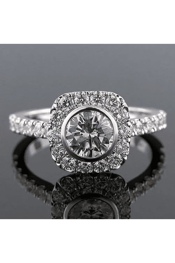 ry 1.97 Ct Round Cut Moissanite Wedding Ring - Beautifully Designed in 14K White Gold Plated Craftsmanship - The Perfect Gift - Honor Your Bond with an Elegant Engagement Halo Ring