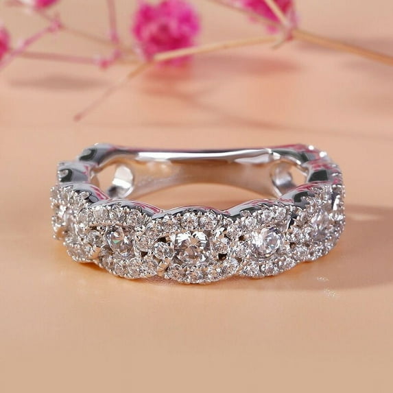 Bow Jewelry 14K White Gold Plated 1.08 Ct Brilliant Round Cut Moissanite Ring - Gorgeous Halo Rings for Women's - Beautiful Wedding Moissanite Ring for Women's - Proposal Ring for Special Moments