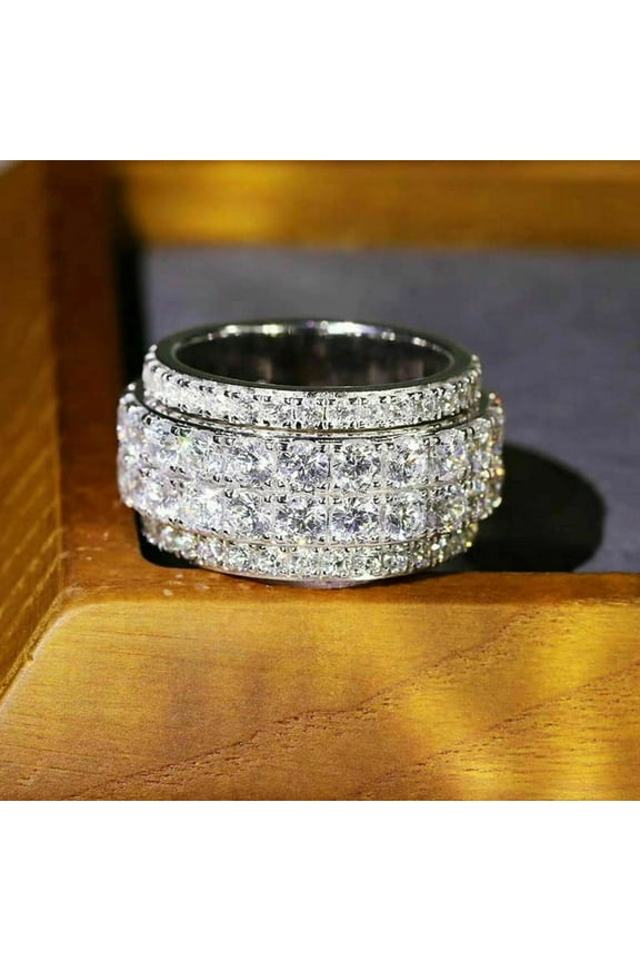 ry 14K White Gold Plated 1.08 Ct Round Brilliant Cut Moissanite Ring - Gorgeous Bold Belt Moissanite Rings - Engagement Wedding Moissanite Ring for Men - Ideal Birthday Gift for Him