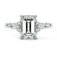 thumbnail image 1 of Bow Jewelry 14K White Gold Plated 2 Ct Emerald Cut Moissanite Ring - Solitaire with Accent Moissanite Ring - Hidden Halo Design for Her - Engagement Moissanite Ring, 1 of 3
