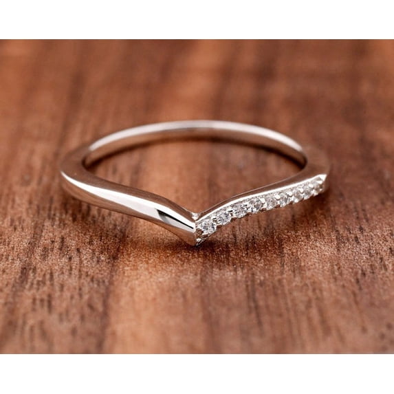 Bow Jewelry 14K White Gold Plated Beautiful Ring - 0.49 Ct Round Cut Moissanite Ring - V Shaped and Chevron Women's Ring - Beautiful Wishbone Ring Gifts for Her - Moissanite Special Occasion Ring
