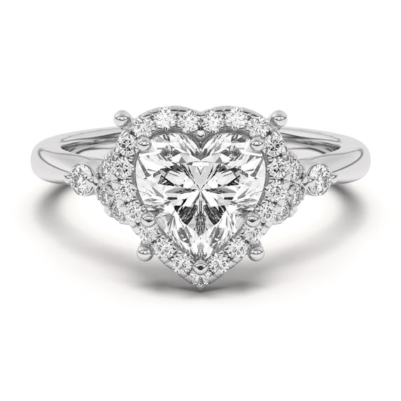 Bow Jewelry 14K White Gold Plated Engagement Ring - 1.5 Ct Heart Cut Moissanite - Timeless Solitaire Ring for Women - Perfect Proposal Gift - Special Occasion Jewelry