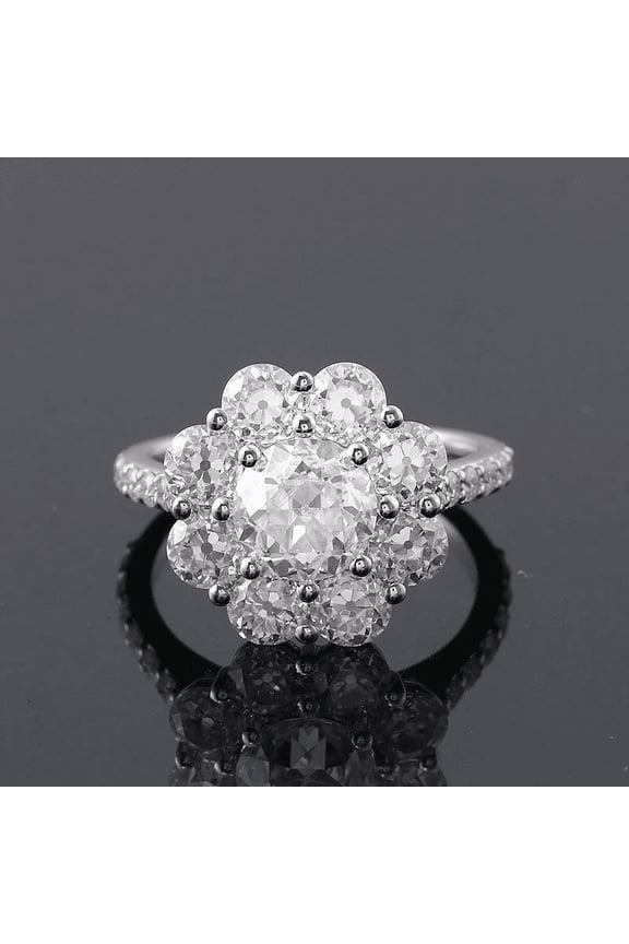 ry 14K White Gold Plated Floral Halo Ring - 1.87 Ct Round Cut Moissanite Ring - Engagement Ring - Christmas Special Gift - Bridal Moissanite Jewelry - Proposal Delicate Ring