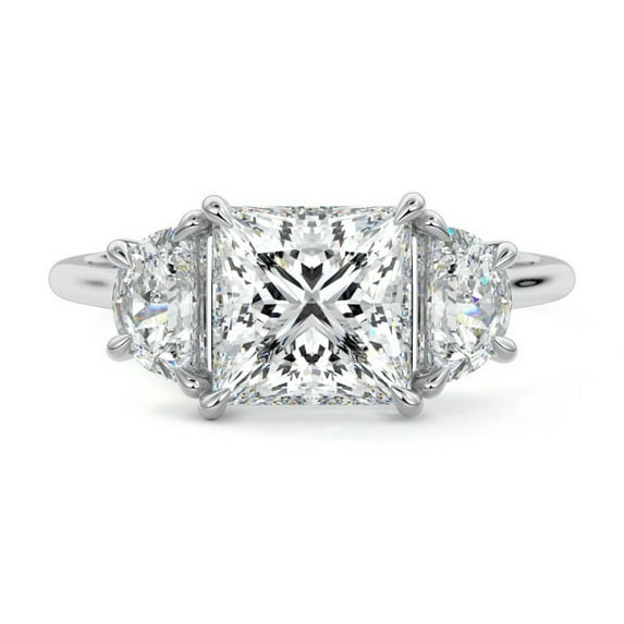 Bow Jewelry 14K White Gold Plated Jewelry - Princess Cut 2.1 Ct Lab Grown Moissanite Ring - Three Stone Engagement Ring - 60th Wedding Anniversary Jewelry - Proposal Ring for Her