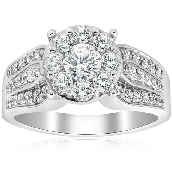 Bow Jewelry 14K White Gold Plated Ring - Mid Century Solitaire with Accents - 1.8 Ct Round Moissanite Engagement Ring - Elegant Wedding Jewelry