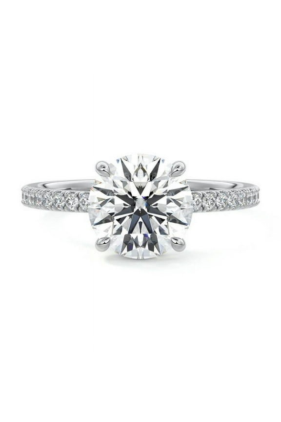 ry 14K White Gold Plated Ring - Round Cut 1.8 Ct Moissanite Solitaire - One Stone Engagement Wedding Ring for Women's - Forever Moissanite Ring